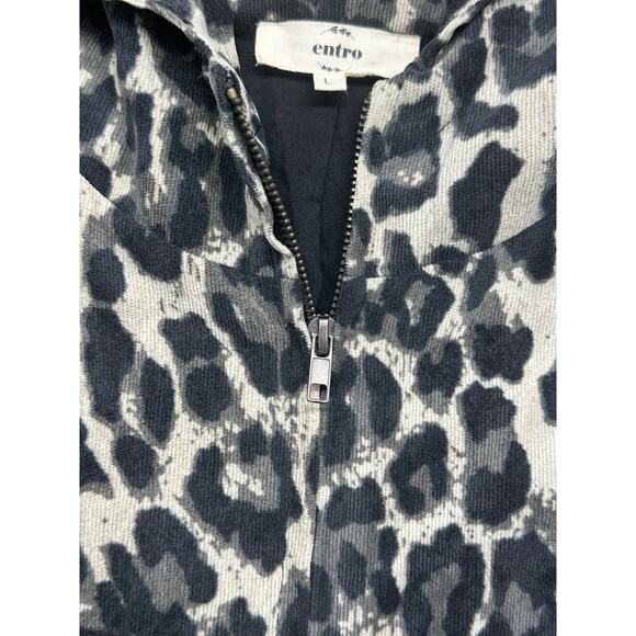Entro Womens Large Jacket Full Zip Leopard Hooded Long Sleeve Pockets Casual - Picture 3 of 13